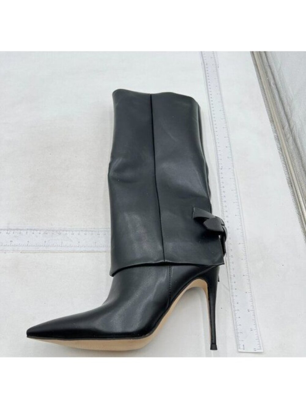 Womens Knee High Boots Fold Over Pointed Toe Stiletto High Heel Boot Black